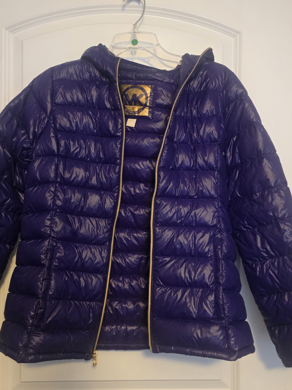 Michael Kors Deep Purple Quilted Puffer Jacket with Gold Trim